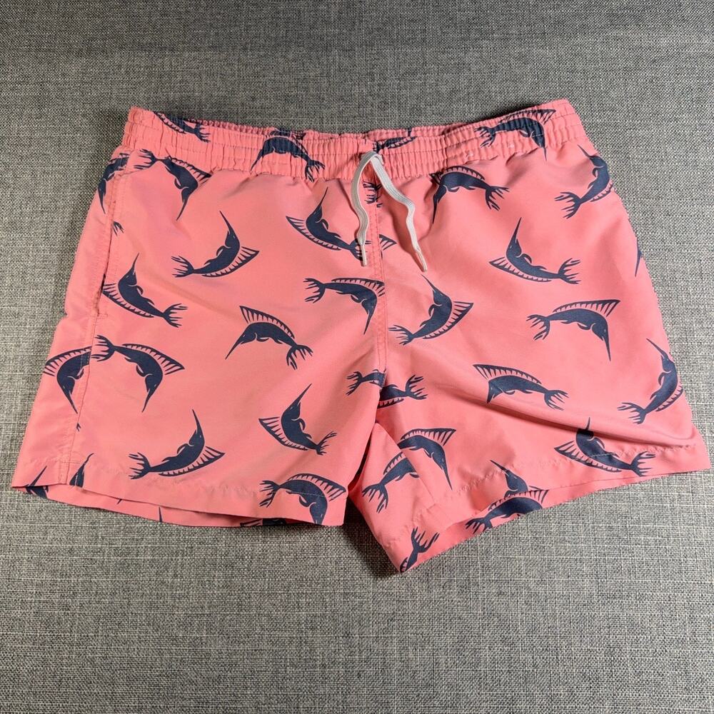 Chubbies Nautical by Nature Swim Trunks Mens Medium Pink Marlin Fish 5” Inseam